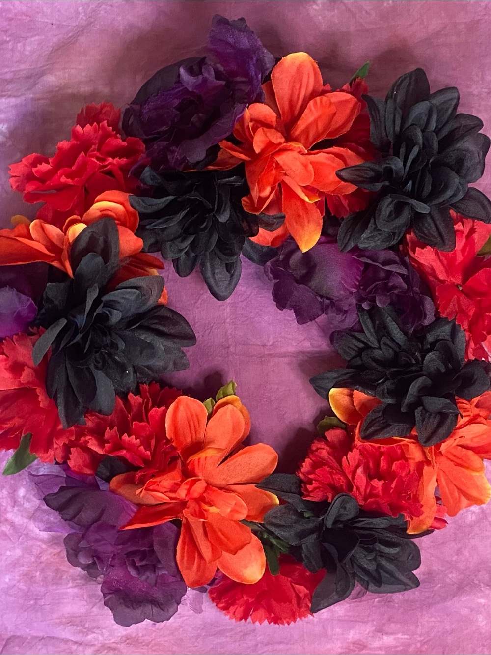 Handmade Floral Autumn Wreath - Black, Orange, Purple Home Wall Decor